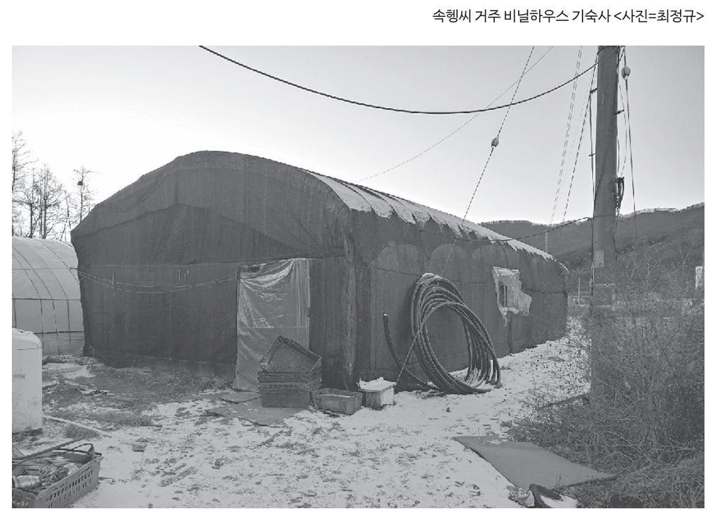 속헹씨가 거주했던 비닐하우스 기숙사의 모습